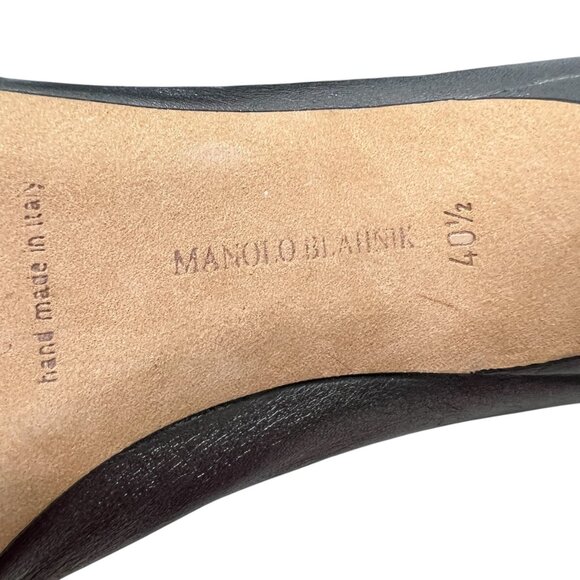 Manolo Blahnik Leather Gunmetal Peep Toe Ruched heel Booties women's sz 10.5 - Picture 8 of 11